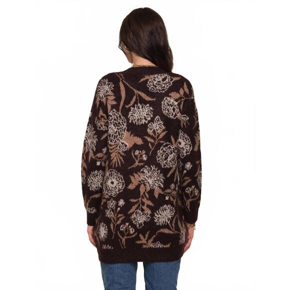 NEW HEARTLOOM long jacquard cardigan in brown pattern - Picture 3 of 4